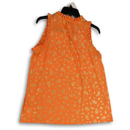 Women Orange Gold Ruffle Paisley Sleeveless Split Neck Blouse Top Size XL alternative image