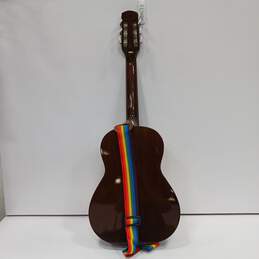Brown Hondo Acoustic Guitar w/ Rainbow Colored Strap In Case alternative image