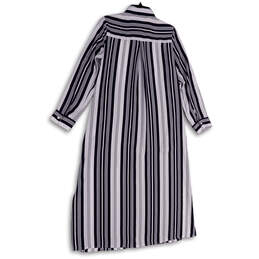Womens Blue White Striped Spread Collar Long Sleeve Shirt Dress Size XS alternative image