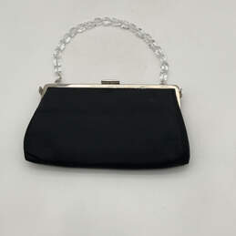 NWT Womens Black Inner Zip Pocket Beaded Strap Classic Clasp Clutch Bag