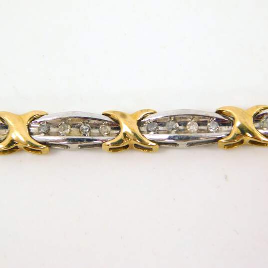 10K Two Tone Gold 0.32 CTTW Diamond Channel Set Crossover Tennis Bracelet 6.5g image number 6