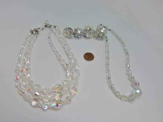 Vintage Aurora Borealis Crystal Necklaces & Clip On Silver Tone Earrings 129.8g image number 8