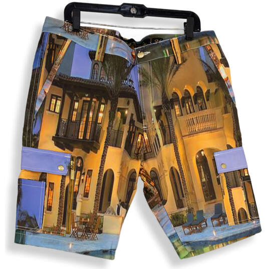 Mens Multicolor Printed Flat Front Slash Pocket Cargo Shorts Size 36 image number 1