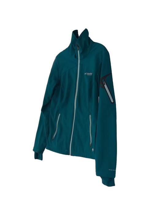 Women's Turquoise Long Sleeve Pockets Full Zip Jacket Size Medium image number 2