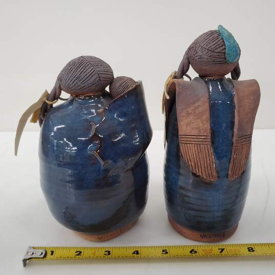 Val Knight Studio Handmade Pottery Women Blue Matched Pair Figurines Sculptures image number 9
