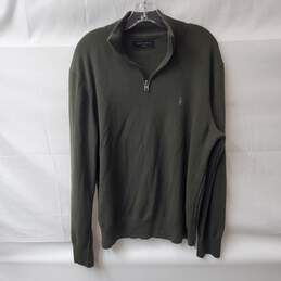 AllSaints 1/4 Zip Up Dark Green Wool Pullover Sweatshirt Size XL