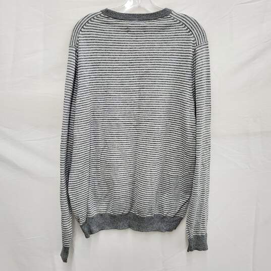 NWT MN's Cotton & Cashmere Blend Gray Stripe Crewneck Sweater Size L image number 2