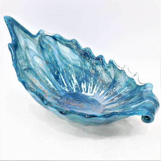 Murano Style Large Art Glass Blue Gold Sparkle Console Serving Dish image number 1