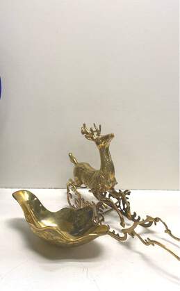 Brass Reindeer and Sleigh Vintage 21 inch Long Home Holiday Décor