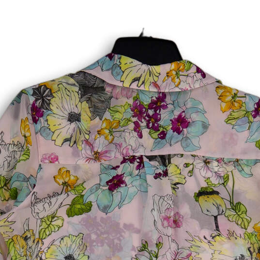 Womens Pink Floral Spread Collar Long Sleeve Button-Up Shirt Size Small image number 4