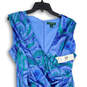 NWT Womens Blue Green Paisley Surplice Neck Back Zip Shift Dress Size 14W image number 3