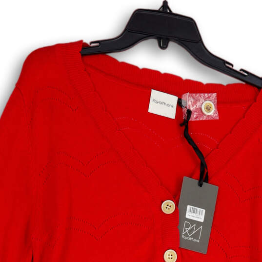 NWT Womens Red Knitted Long Sleeve Front Button Cardigan Sweater Size L/14 image number 3