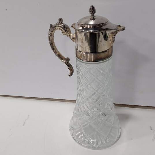 Vintage Cut Glass Decanter Pitcher With Silver Top Center Ice Chamber image number 4