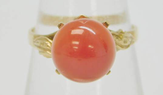 Vintage 14K Yellow Gold Red Coral Bead Ring 3.4g image number 4