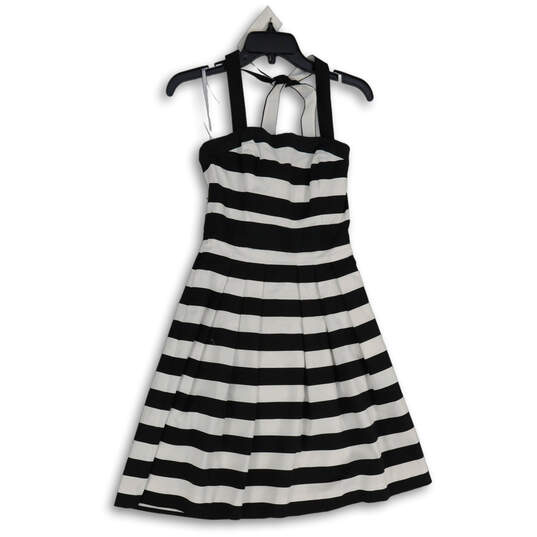 NWT Womens Black White Striped Pleated Halter Neck Fit & Flare Dress Sz 00 image number 1