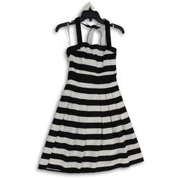 NWT Womens Black White Striped Pleated Halter Neck Fit & Flare Dress Sz 00
