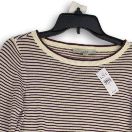 NWT LOFT Womens Red White Striped Knitted Round Neck Pullover Sweater Size S image number 3