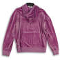 Womens Purple Velour Long Sleeve Drawstring Pullover Hoodie Size Large image number 2
