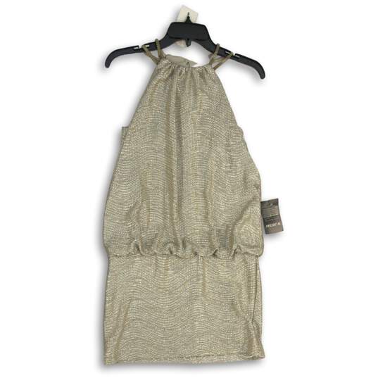 NWT Arden B. Womens Gold Sleeveless Halter Back Shimmer Ruffle Mini Dress Size S image number 1