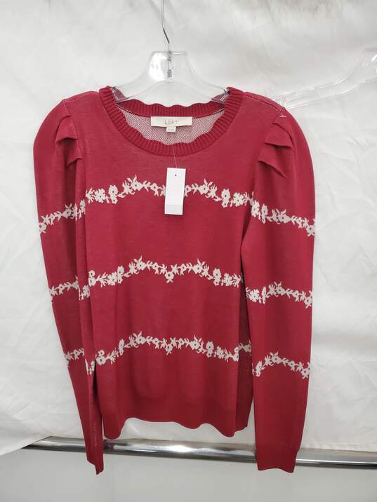 Women’s Loft Maroon Scalloped Neck Sweater Size-XS New image number 1