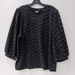 Anne Klein Women's Black Shimmer Tweed Balloon Sleeve Blouse top Sweater Size XL NWT