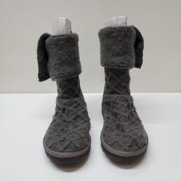 UGG Boots Womens Sz 3 Grey Lattice Cardy Pull on Foldover Buttons Winter alternative image