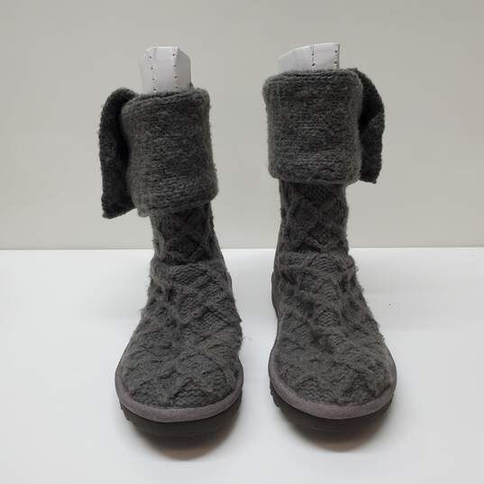 UGG Boots Womens Sz 3 Grey Lattice Cardy Pull on Foldover Buttons Winter image number 2