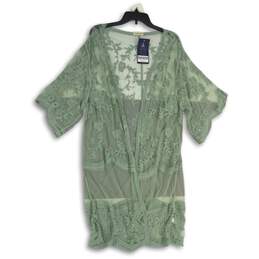 NWT Anna-Kaci Womens Green Mesh Lace Kimono Sleeve Open Front Cardigan One Size