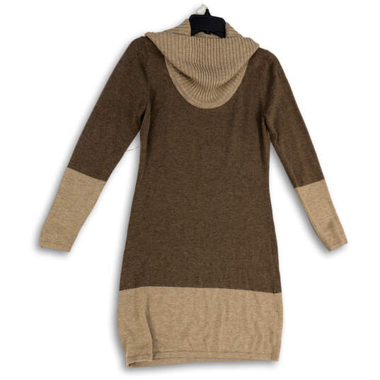 Womens Brown Turtleneck Long Sleeve Pullover Knitted Sweater Dress Size M image number 2