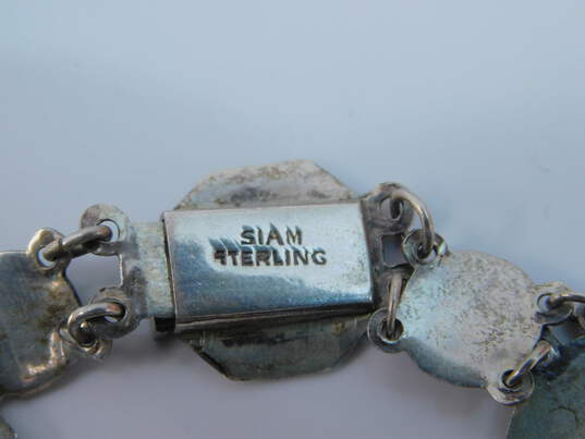 Vintage Siam Sterling 925 Niello Etched Dancers Black Enamel Oval Ring Paneled Bracelet & Cuff Links Set 26.4g image number 7