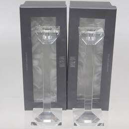 Pair of Oleg Cassini Crystal Square Pillar Candlestick Holders 10 Inch IOB