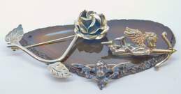 Taxco Mexico & Artisan 925 Romantic Rose Flower Cherub Face Wings & Cupid Bow & Arrow Brooches Variety 28.4g