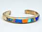 Signed Muskett 925 Southwestern Turquoise Lapis Spiny Oyster Inlay Cuff Bracelet image number 2