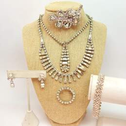 Vintage Icy Rhinestone Silver Tone Necklaces Bracelet Brooches & Earrings 87.7g