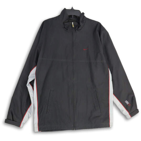 Mens Black Mock Neck Long Sleeve Full-Zip Windbreaker Jacket Size Large image number 1