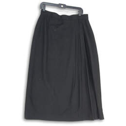 Womens Black Woolen Mills Pleated Back Zip Midi A-Line Skirt Size 16