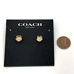 Designer Coach Gold-Tone Flower Shape Crystal Cut Stone Stud Earrings alternative image