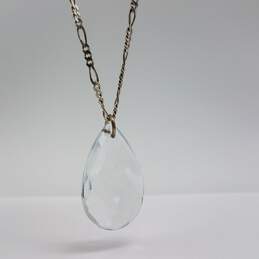 Sterling Silver Faceted Glass Tear Drop Figaro Chain Pendant 18 Inch Necklace 17.4g