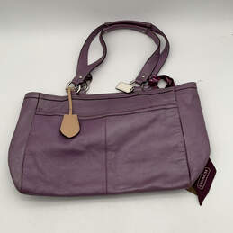 Womens Purple Leather Outer Pockets Double Handle Zipper Shoulder Bag alternative image