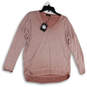 NWT Womens Pink Knitted V-Neck Long Sleeve Pullover Sweater Size Small image number 1