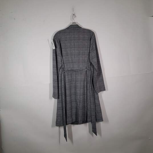 Womens Plaid Notch Lapel Belted Long Sleeve Single Breasted Trench Coat Size 1 image number 2