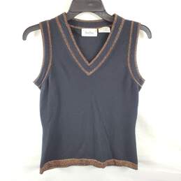 Neiman Marcus Women Black Knitted Metallic Vest S