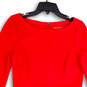 Womens Red Round Neck 3/4 Sleeve Back Zip Fit & Flare Dress Size Medium image number 4