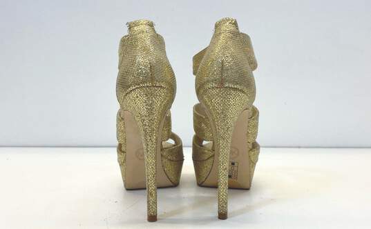 Michael Kors Gold Glitter Cage Zip Platform Pump Heels Shoes Size 8 M image number 3