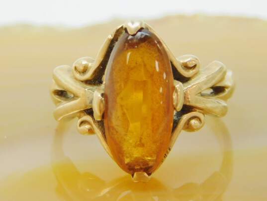 VNTG 10K Yellow Gold Citrine Cabochon Ring for Repair 2.8g image number 1