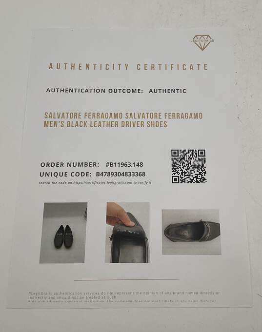 Buy the Salvatore Ferragamo Men's Size 8 Black Leather Driver Shoes
