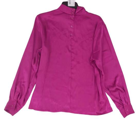 Womens Purple Long Sleeve Stand Collar Button Up Blouse Top Size Large image number 1