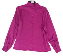 Womens Purple Long Sleeve Stand Collar Button Up Blouse Top Size Large