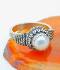 BA Suarti Granulated 925 Sterling Silver Pearl Solitaire Ring 5.9g alternative image
