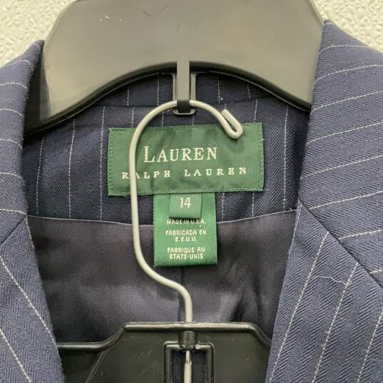 Lauren Ralph Lauren Mens Navy Blue Striped Blazer & Pants 2 Piece Suit Set Sz 14 image number 7